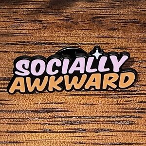 Women’s Jewelry ‘Socially Awkward’ Enamel Pin- Black, Pink, and Orange with Star
